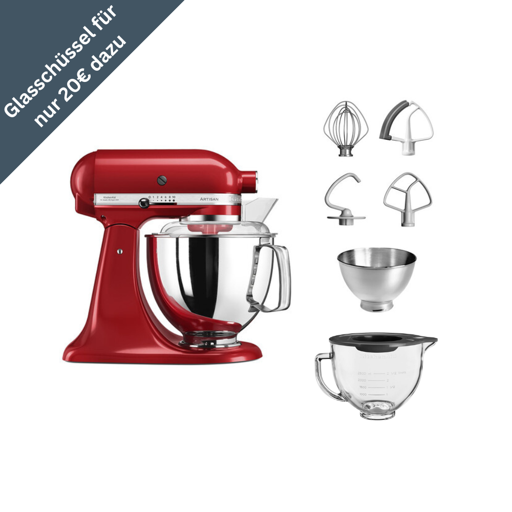 KitchenAid 4,8 L 5KSM175 Artisan Küchenmaschine Glasset mit Glasschüssel
