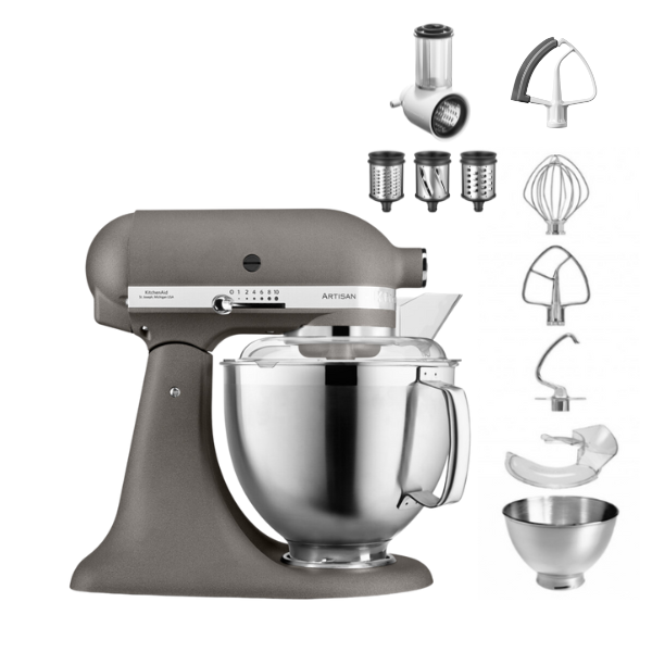 KitchenAid 4,8 L 5KSM185 Artisan Küchenmaschine Beginnerset Artisan Gemüseschneider+Flexirührer