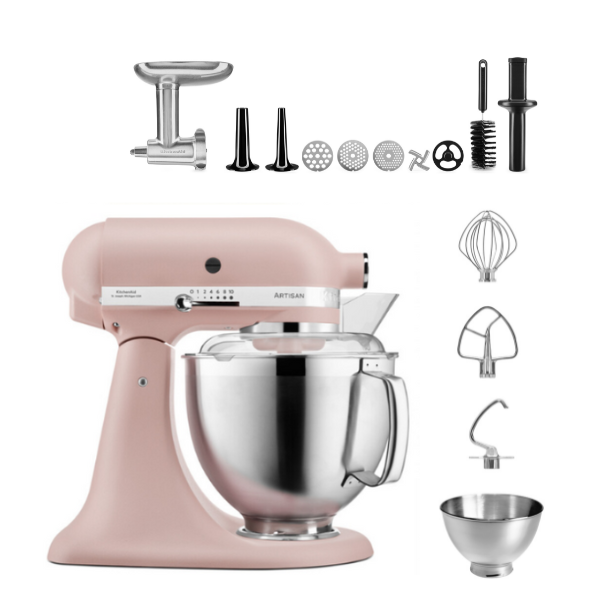 KitchenAid 4,8 L 5KSM185 Artisan Küchenmaschine Meatlover Metallfleischwolf 5KSMMGA Gr. 8