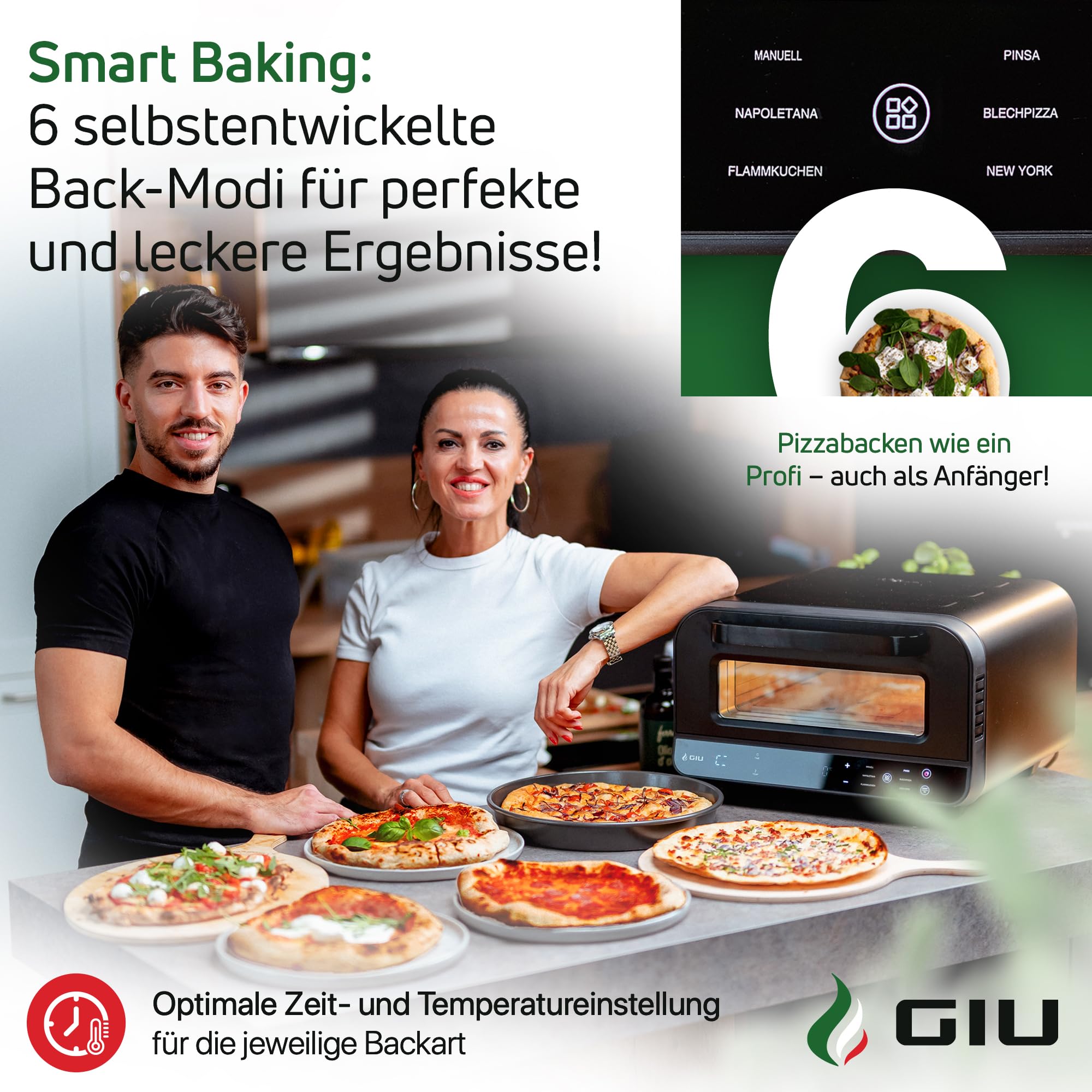 Elektrischer Pizzaofen - Starker Elektro-Ofen fรผr neapolitanische Pizza | Backofen, Pizzaofen, elektrisch, Electric Oven | รber 400 Grad FusionHeat-Tech | Genieรe Steinofen-Geschmack Zuhause | GIU