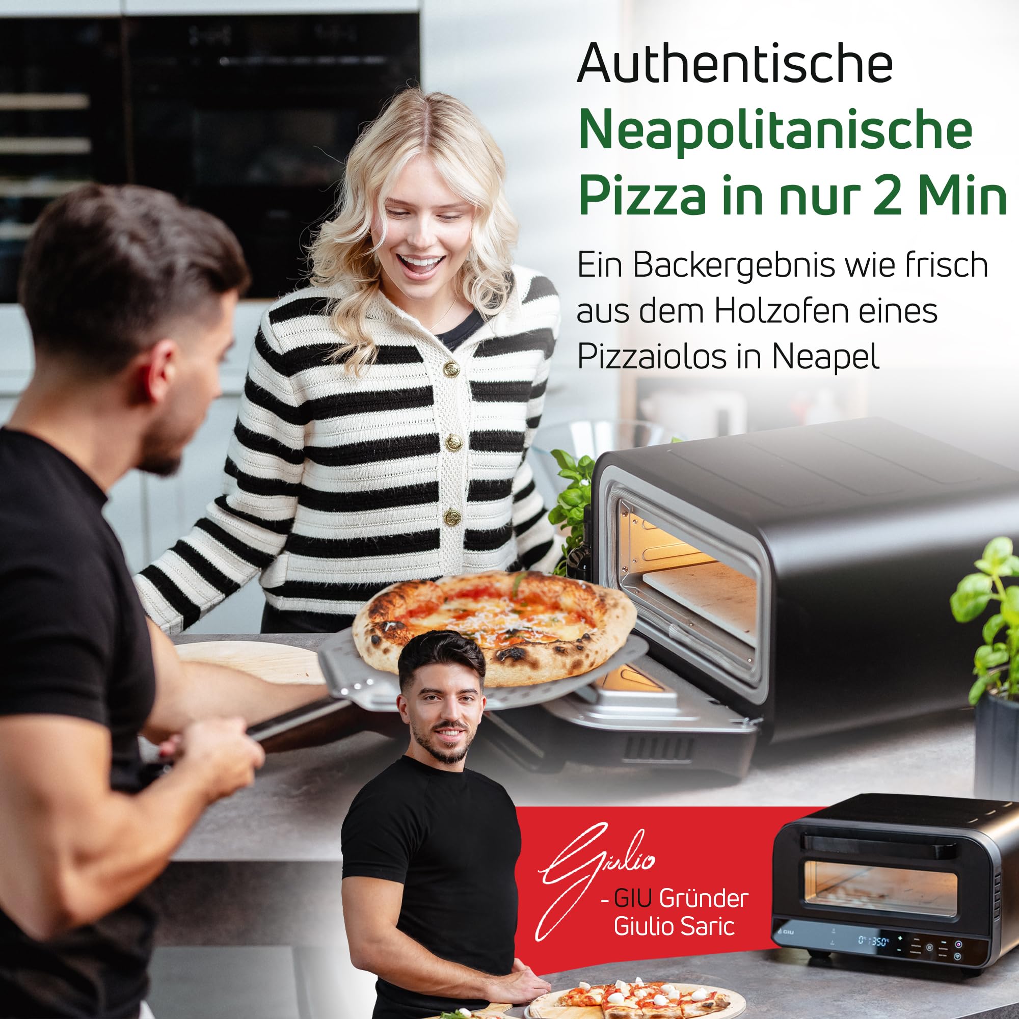 Elektrischer Pizzaofen - Starker Elektro-Ofen fรผr neapolitanische Pizza | Backofen, Pizzaofen, elektrisch, Electric Oven | รber 400 Grad FusionHeat-Tech | Genieรe Steinofen-Geschmack Zuhause | GIU