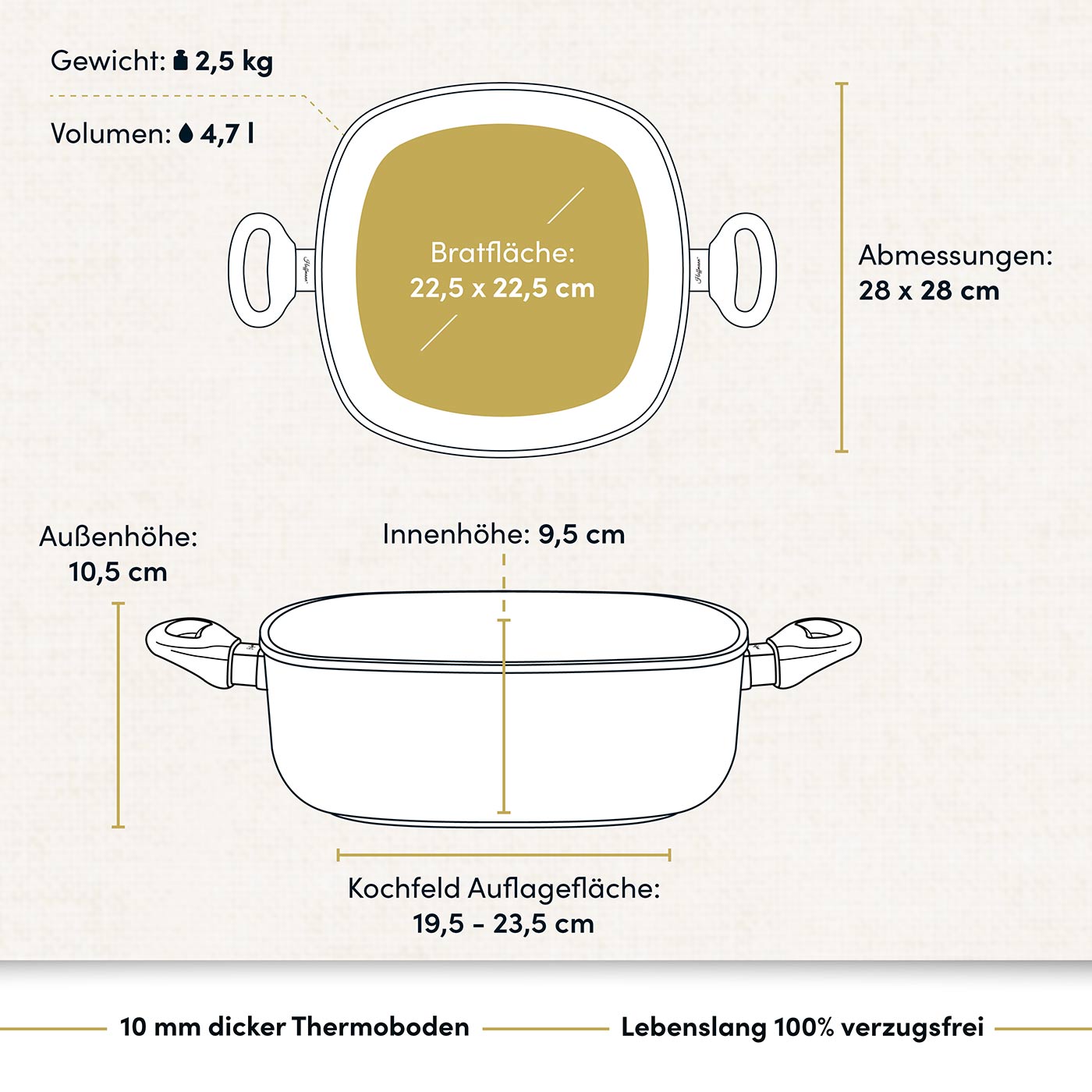 Bräter eckig 28x28 cm I Deckel optional