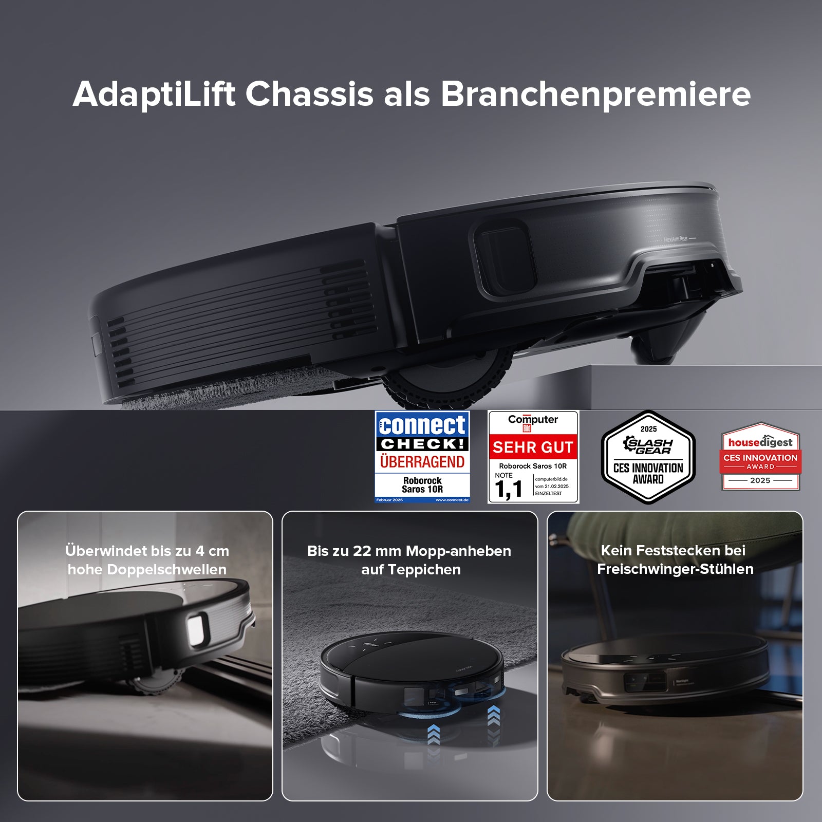 Roborock Saros 10R Saugroboter mit Wischfunktion & angebbarem Wischmopp