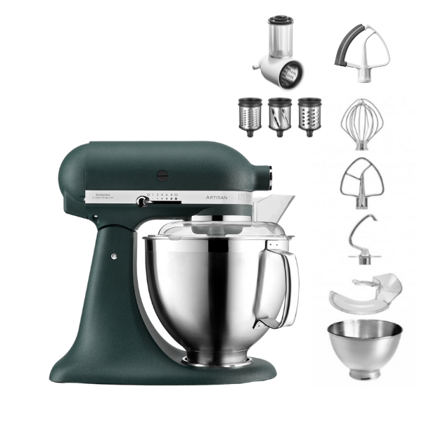 KitchenAid 4,8 L 5KSM185 Artisan Küchenmaschine Beginnerset Artisan Gemüseschneider+Flexirührer
