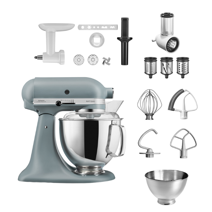 KitchenAid 4,8 L 5KSM175 Artisan Küchenmaschine Allrounderset mit Gemüseschneider+Fleischwolf+Spritzge