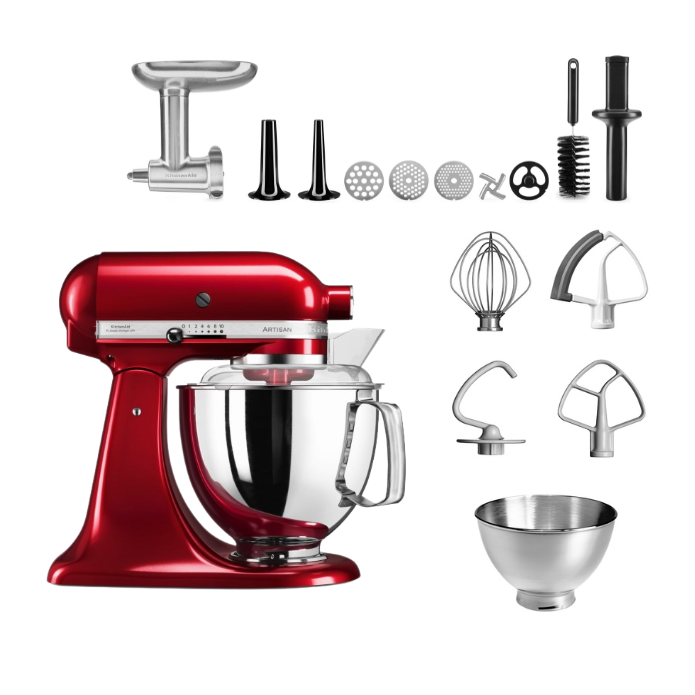 KitchenAid 4,8 L 5KSM175 Artisan Küchenmaschine Meatlover mit Ganzmetall- Fleischwolf