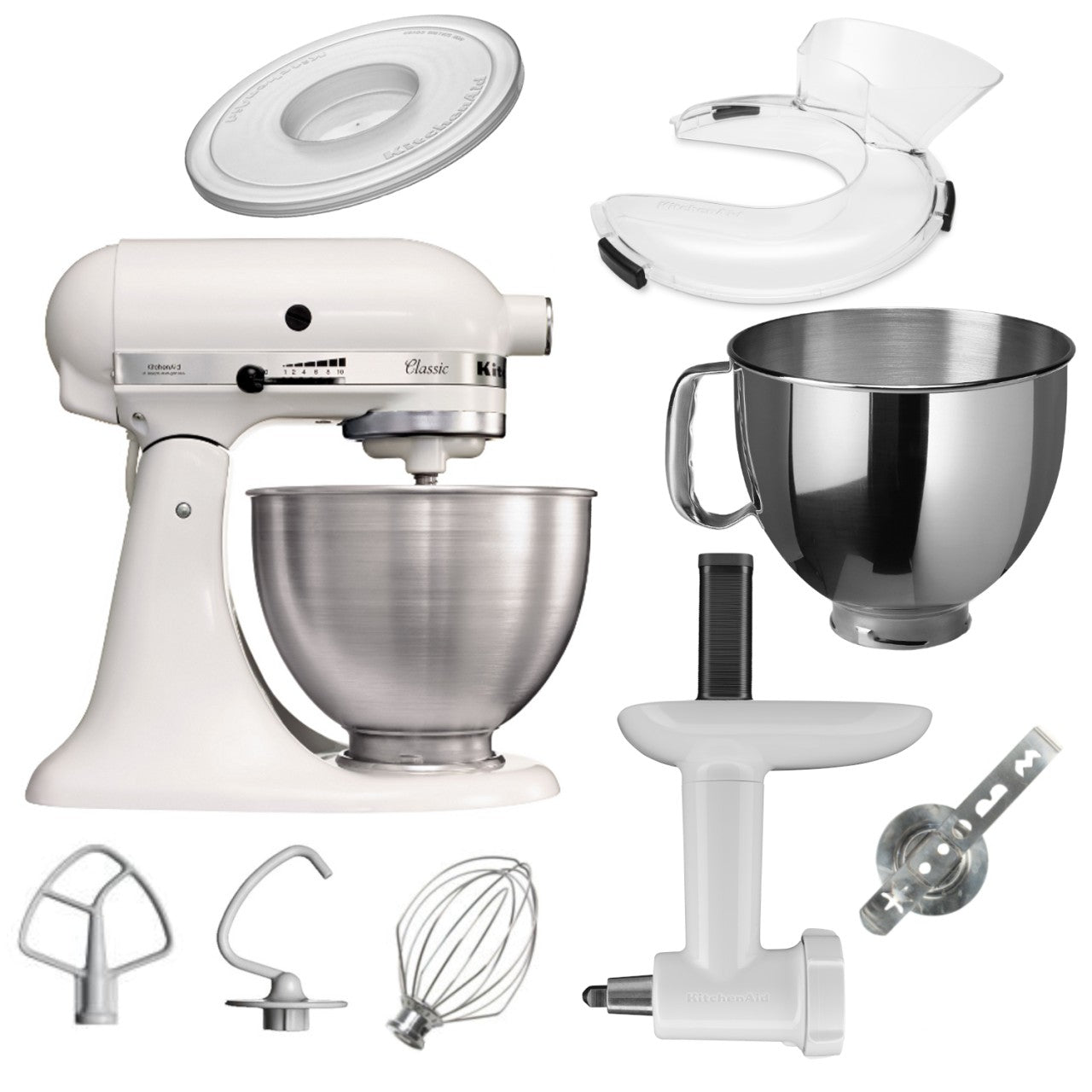 KitchenAid 4,3 L 5K45SS Classic Küchenmaschine Set 5 Fleischwolf+Spritzgebäck+Deckel+Schüssel+Spritz